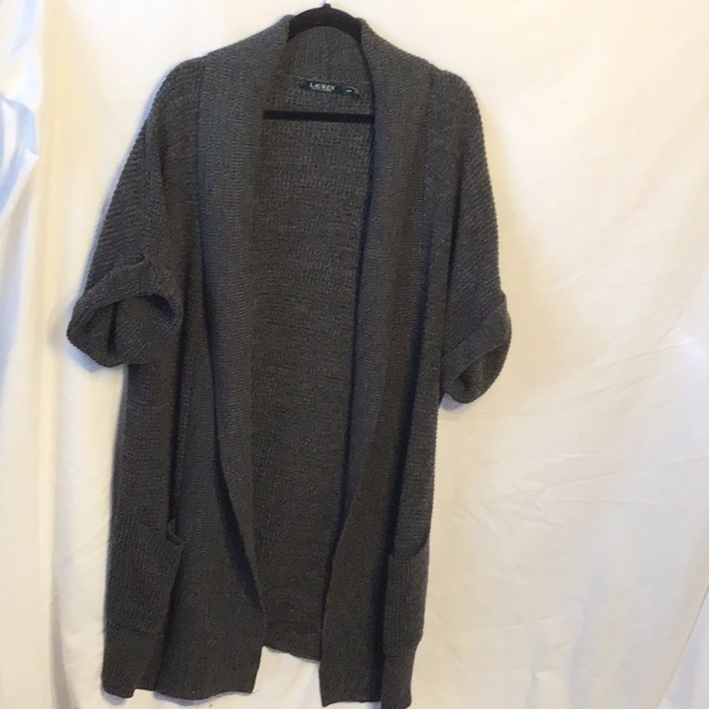 Lauren Women’s cardigan sweater (M), 3/4 sleeves, grey.